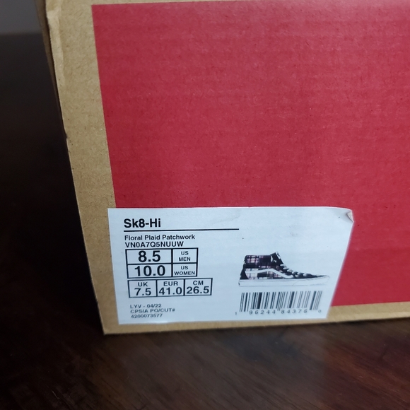 Vans Sk8-Hi Floral Plaid Patchwork Women Size 10, Men Size 8.5 - Picture 11 of 11